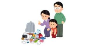 家族で防災グッズを確認している画像