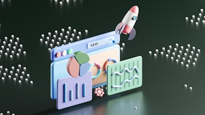アフィリエイト記事のイメージ：グラフとロケットをおもちゃのように作ってある絵